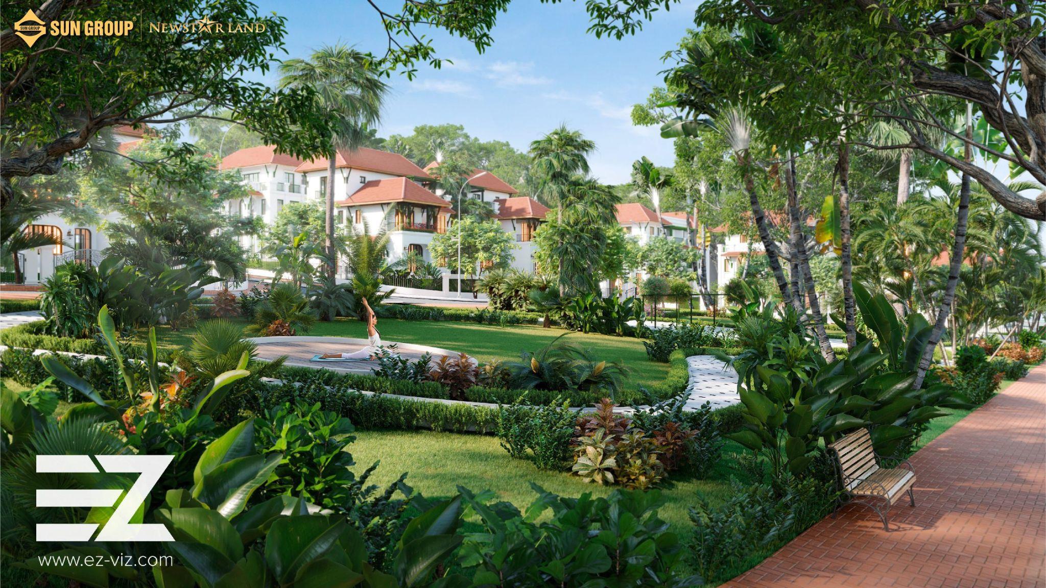 Sun Tropical Village mang phong cách nhiệt đới với sắc xanh kỳ vỹ.