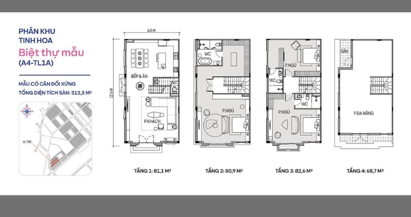 Mặt bằng thiết kế biệt thự tứ lập tại Vinhomes Cổ Loa