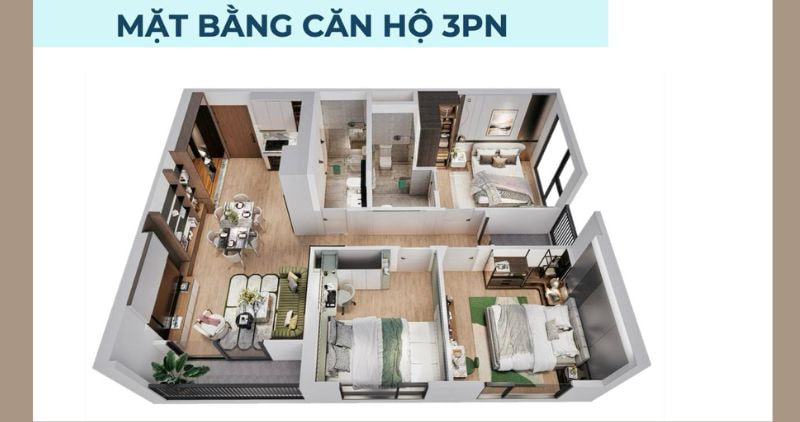 Mặt bằng minh họa căn hộ 3PN tại dự án Sun Vũng Tàu