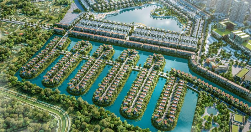 Cảnh quan xanh mát bao quanh biệt thự song lập Vinhomes Hậu Nghĩa