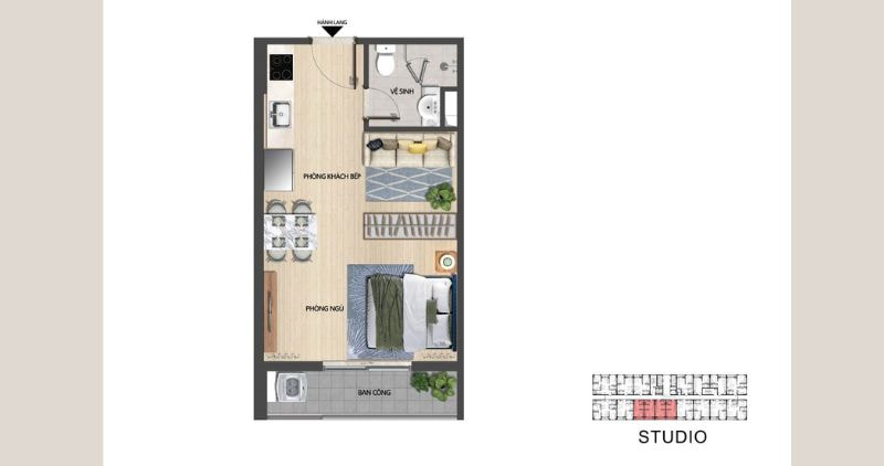 Mặt bằng căn hộ Studio Pathway Thanh Hóa