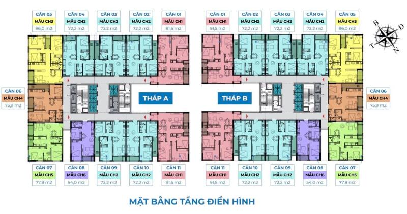 Mặt bằng căn hộ 3 phòng ngủ The Charm