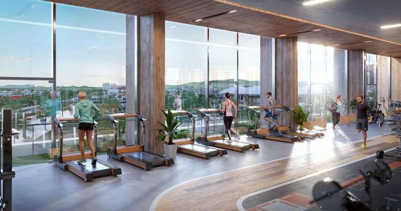 Phòng tập gym hiện đại với không gian mở, trang bị đầy đủ máy móc cao cấp, mang đến trải nghiệm luyện tập chuyên nghiệp ngay trong khu căn hộ.