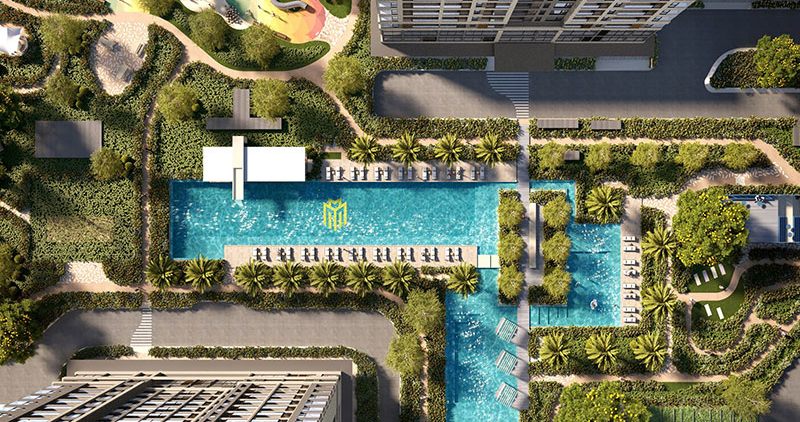Central Square sở hữu 4 bể bơi Jacuzzi, bể người lớn 25m và bể trẻ em 10m, mang đến trải nghiệm thư giãn chuẩn resort